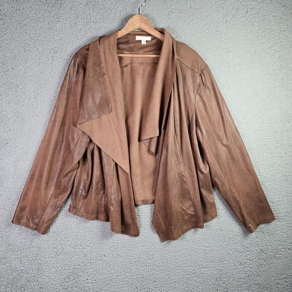 C Est 1946 Faux Suede Waterfall Drape Open  Jacket Brown Plus 22 24 Boho Layer - Picture 2 of 13